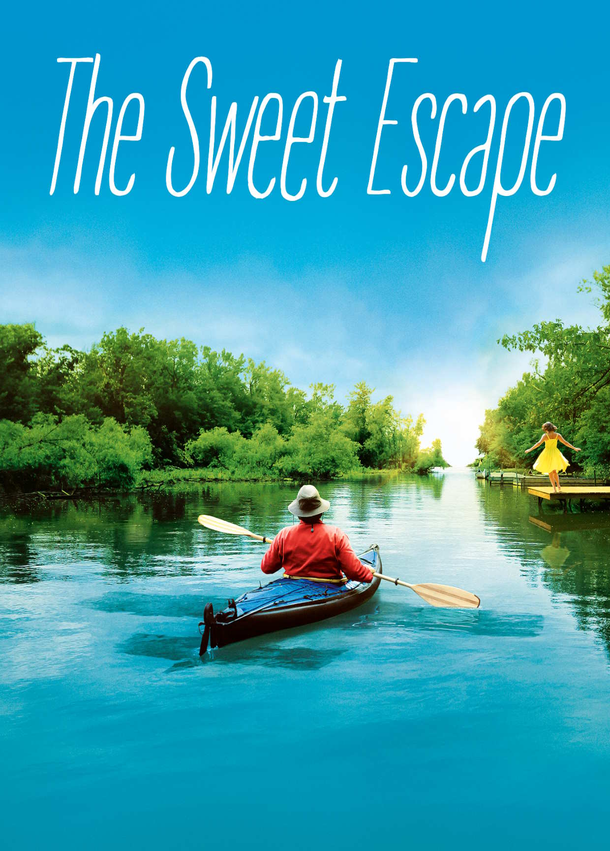 Filmplakat til "The Sweet Escape". En person padler i en kajakk. Foto.